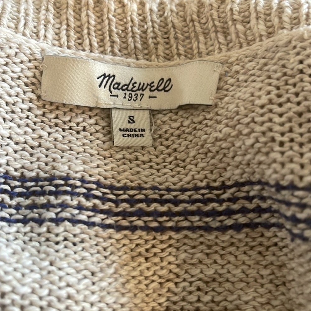 ❤️ Madewell Cabin Stripe Natural x Navy Linen and Silk Blend Sweater - Picture 5 of 8